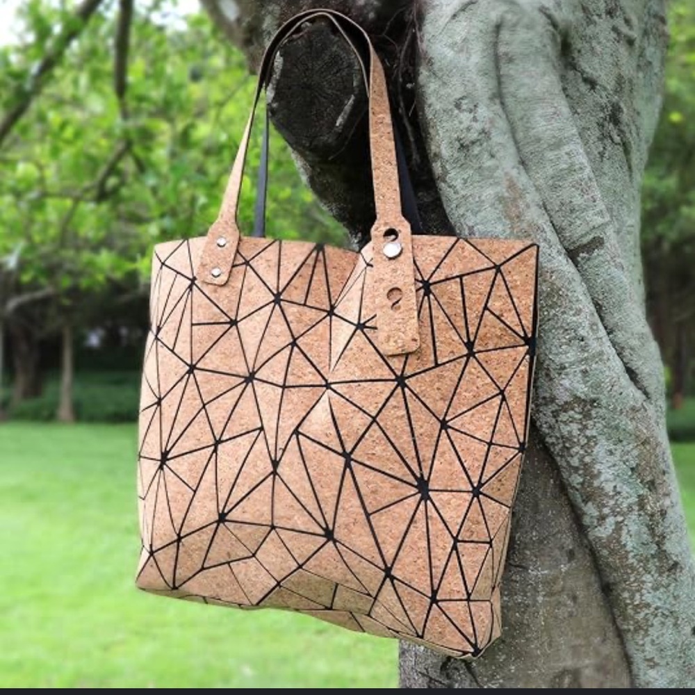 Tikea Geometric Tote Bag - Crossbody Handbag  -Cork‎